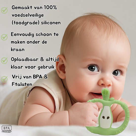 KT BuzzyBite Appel - Bijtring - Elektrisch - Rust & verlichting bij doorkomende tandjes - Vibrerend - 10 trilstanden - baby speelgoed- Bijtketting - Montessori speelgoed - Bijtspeelgoed - Baby - Bijtringen - Siliconen Bijtring - sophie de giraf — afbeelding 4