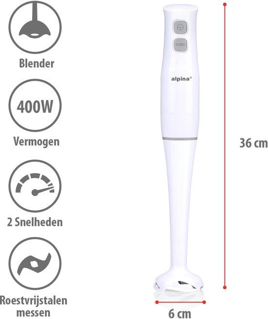 Handmixer Elektrisch - Keukenmixer Staafmixer - Gladde Sauzen Maken - 400 Watt Vermogen - 36 x 6 x 6 cm — afbeelding 5