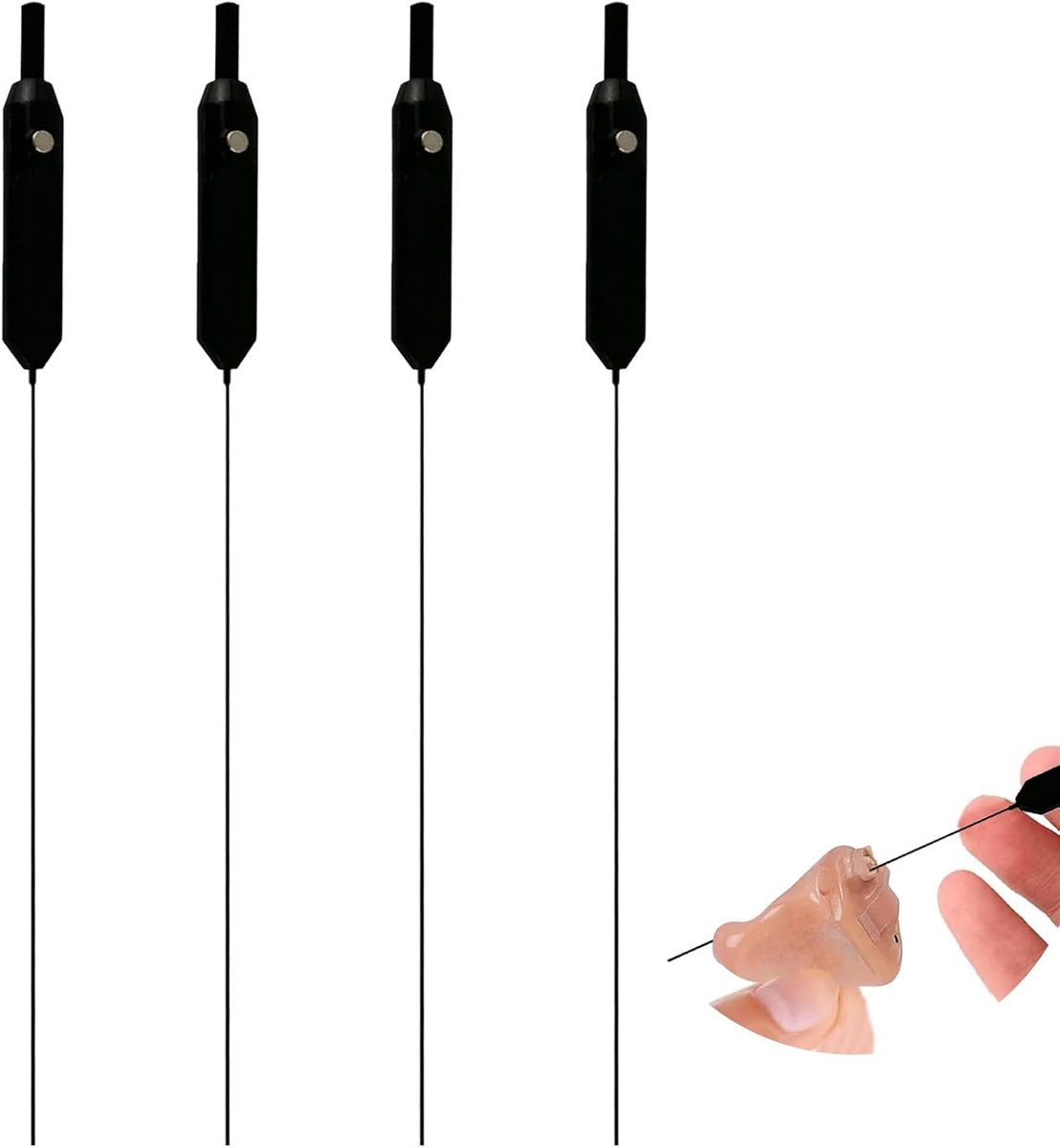 Reinigingsset voor hoortoestellen, inclusief een reinigingsborstel voor hoortoestellen met een oorwasring, een reinigingsinstrument voor de ventilatieopeningen van hoortoestellen en een reiniger voor hoofdtelefoonversterkers