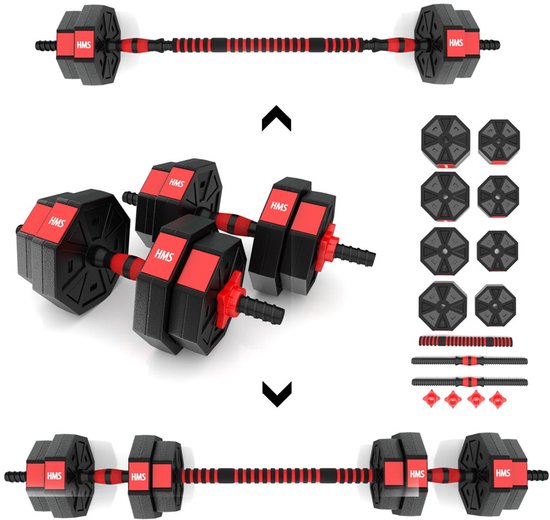 HMS Verstelbare Halter en Dumbbell Set - 15 kg - Rood / Zwart