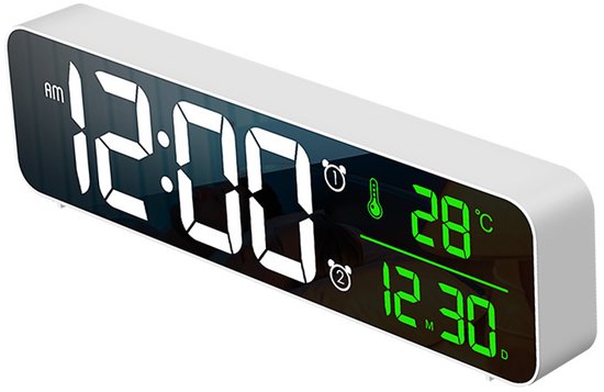 Oneay Digitale LED Klok Groot Display – Bureauklok met Alarm & Temperatuurweergave – USB Oplaadbaar 5V – Wand & Tafel Klok voor Slaapkamer, Kantoor, Woonkamer – Modern Zwart