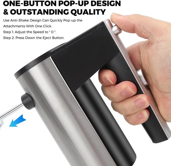 Krachtige Elektrische Handmixer 1000W met 5 Snelheden en Turbo Stand - Inclusief 4 Roestvrijstalen Accessoires van Merkloos — afbeelding 5