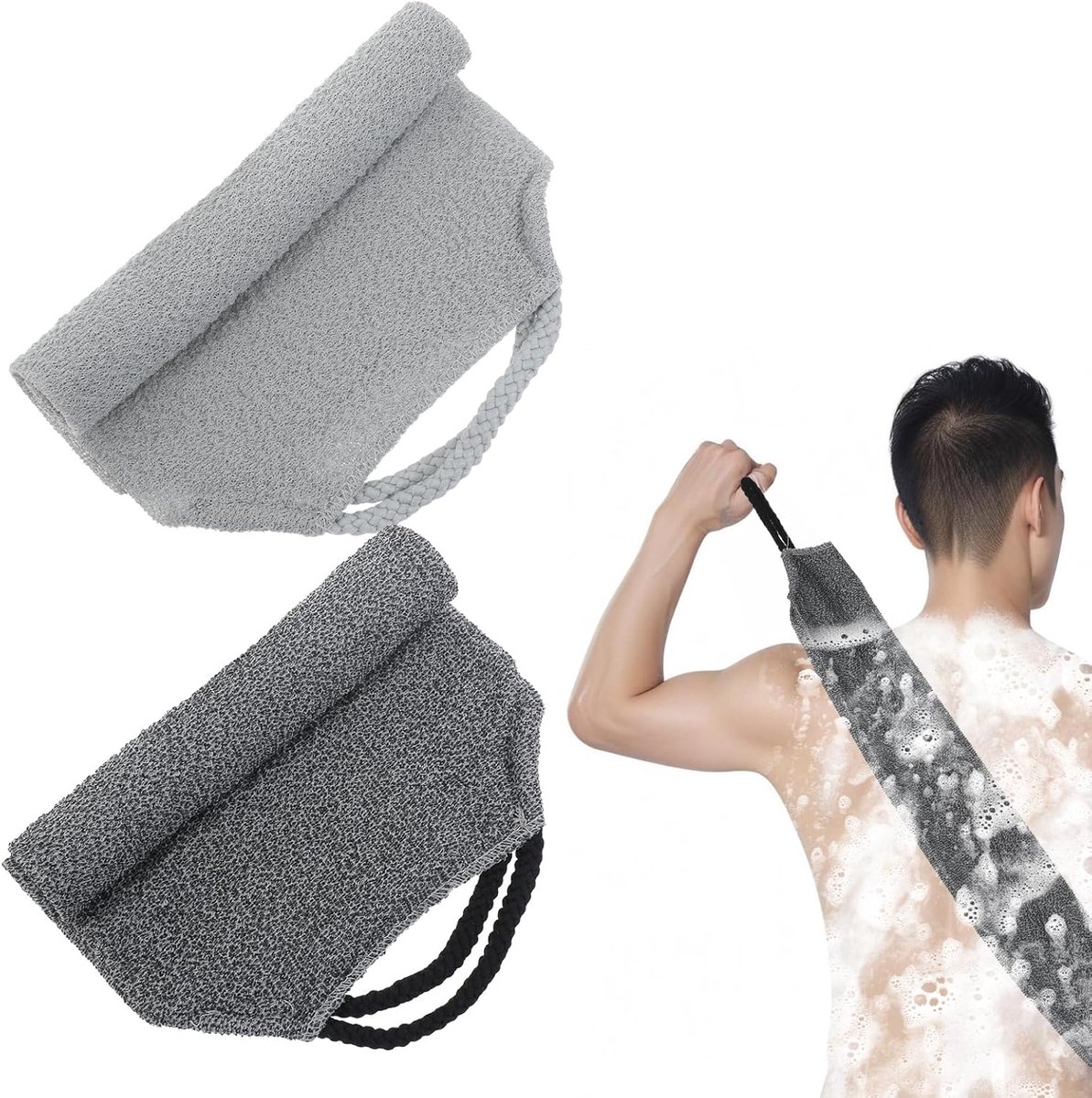 Dubbelzijdige Scrub Handdoek met Handvatten - Rugschrobber en Peeling Glove voor Douchen