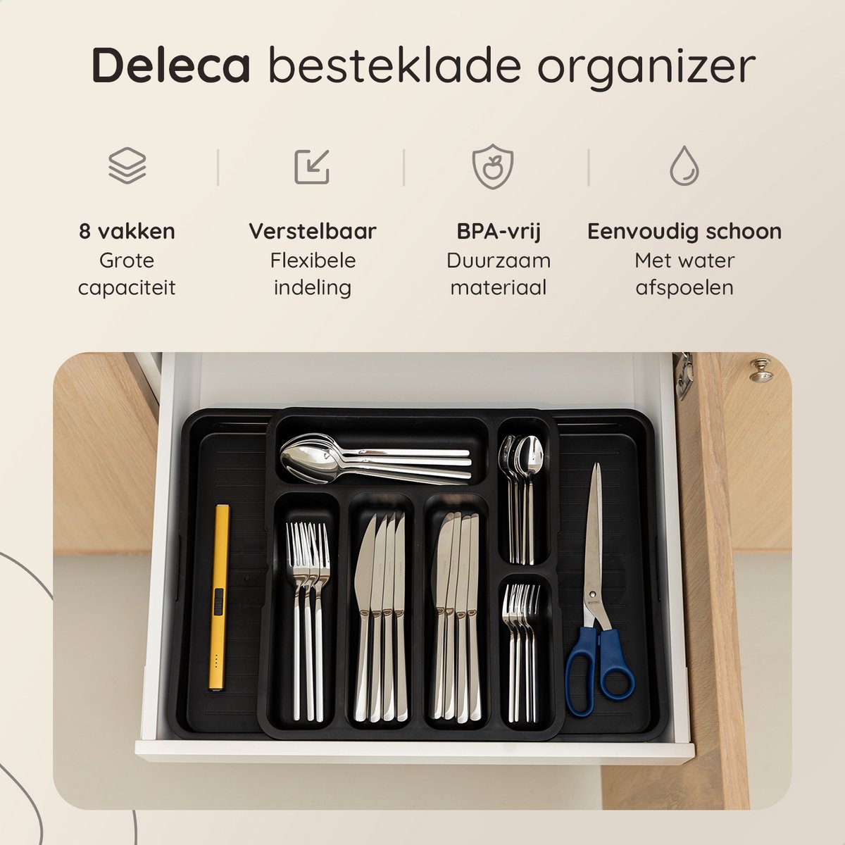 Lifewit Kleine bestekbak voor laden, 5 vakken, bestekmand, bestekhouder