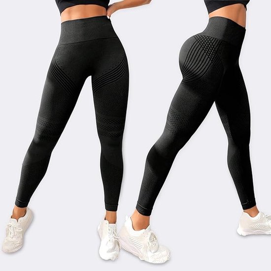 Anti-cellulitis-leggings - sportlegging voor dames - lange compressielegging billen push-up hoge taille ondoorzichtig - yoga pilates sportbroek - 1 stuk(XL Zwart) van Merkloos — afbeelding 3