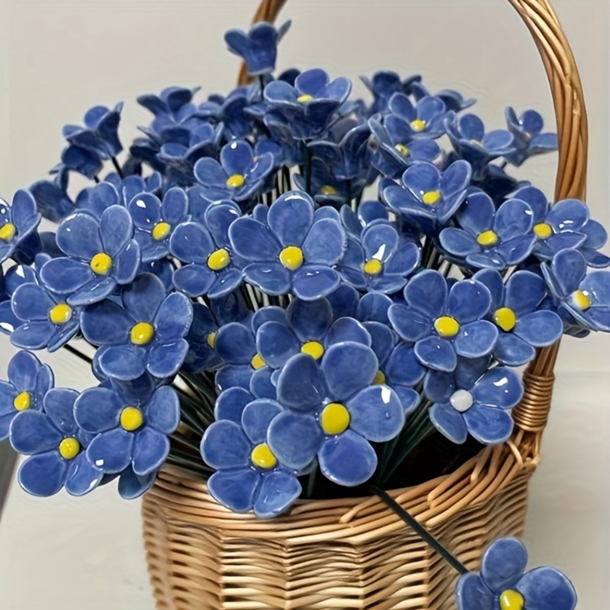 10 stuks keramische vergeet-me-nietjes - handgemaakte, kleurechte decoratie van aardewerk,