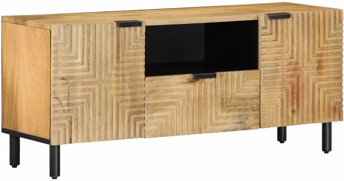 Tv-bank 105 cm massief mango hout bruin 3 compartimenten