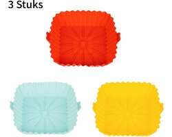 3 stuks - vierkante siliconen airfryer bakplaat - hittebestendig en herbruikbaar - bakken en grillen zonder plakken - verdikte antislip rand - makkelijk schoon - rood/geel/blauw