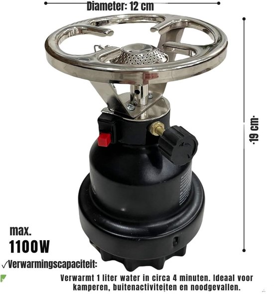 DnA® Camping Gasstel - Gasstel - Kooktoestel Camping - Kookstel Gas Camping - Zwart - 12cm x 12cm x 19cm van Merkloos — afbeelding 2