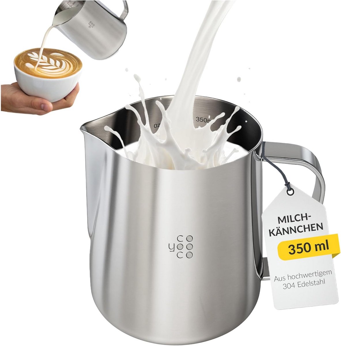 Melkkannetje roestvrij staal 350 ml - perfecte latte art en melkschuim
