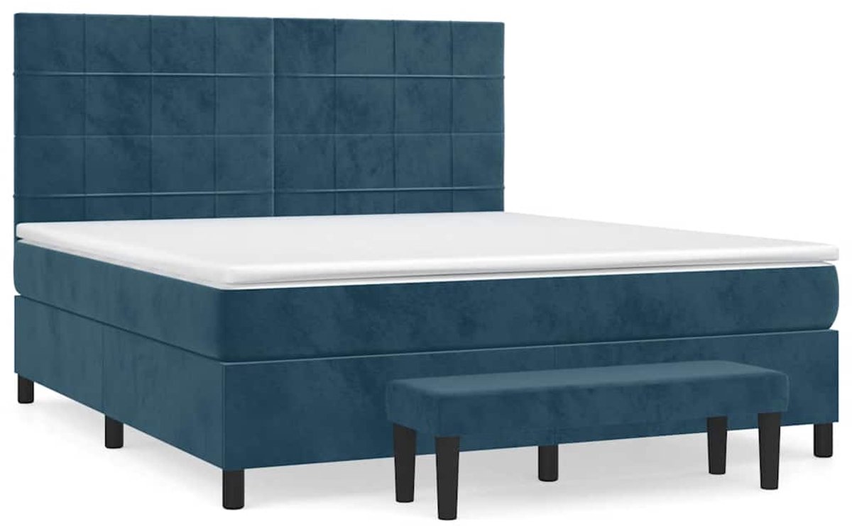 vidaXL - Boxspring - met - matras - fluweel - donkerblauw - 160x200 - cm