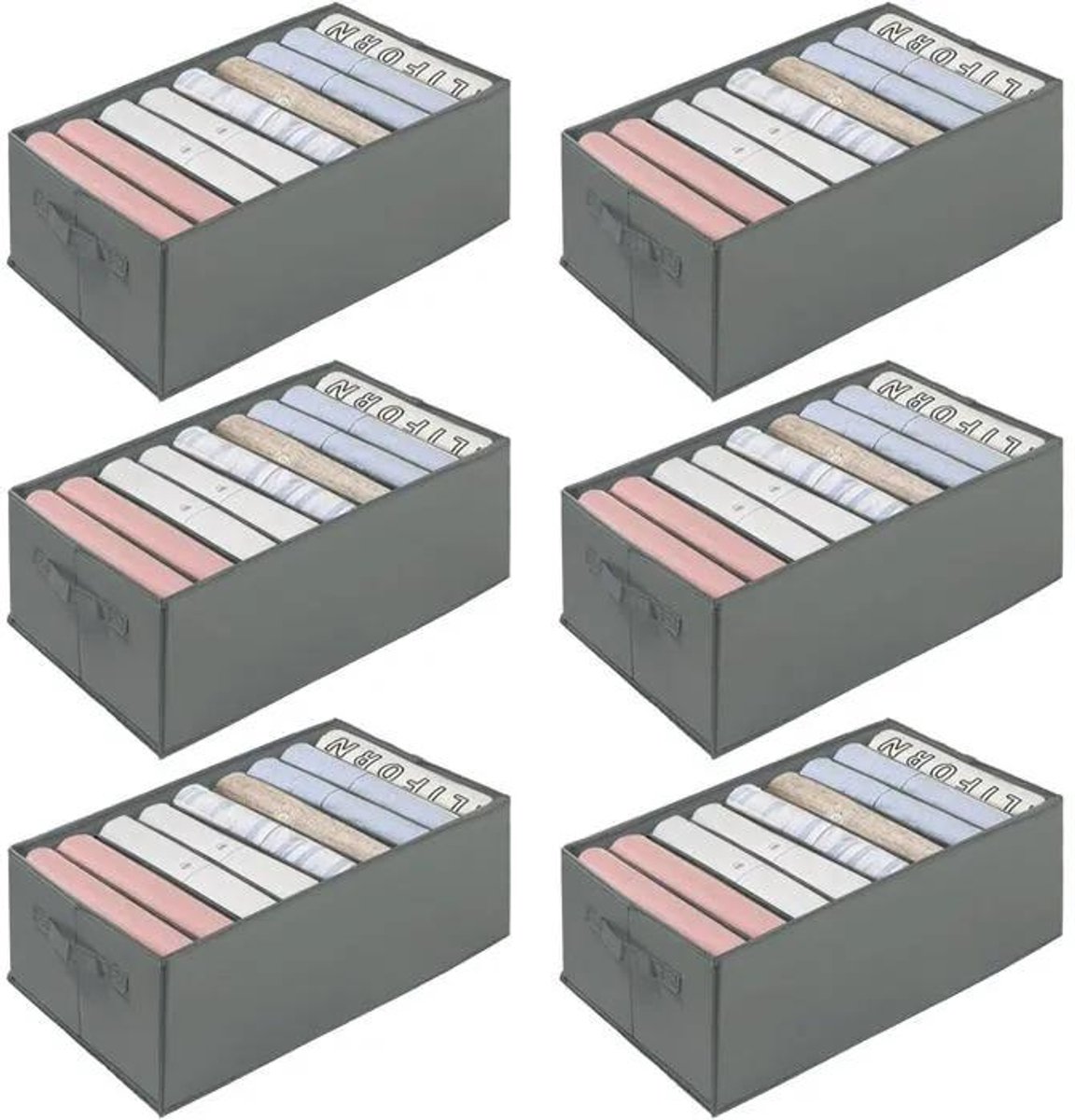 Opbergdoos - Kledingorganizer - Groot Capaciteit Vouwbaar - 6 Stuks - Grijs