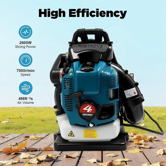 Benzine Bladblazer - Tuinblower Krachtig - Snel Tuin Opruimen - 4-takt Motor 75.6CC - 12.38 kg 32x23x56cm - Blauw — afbeelding 3
