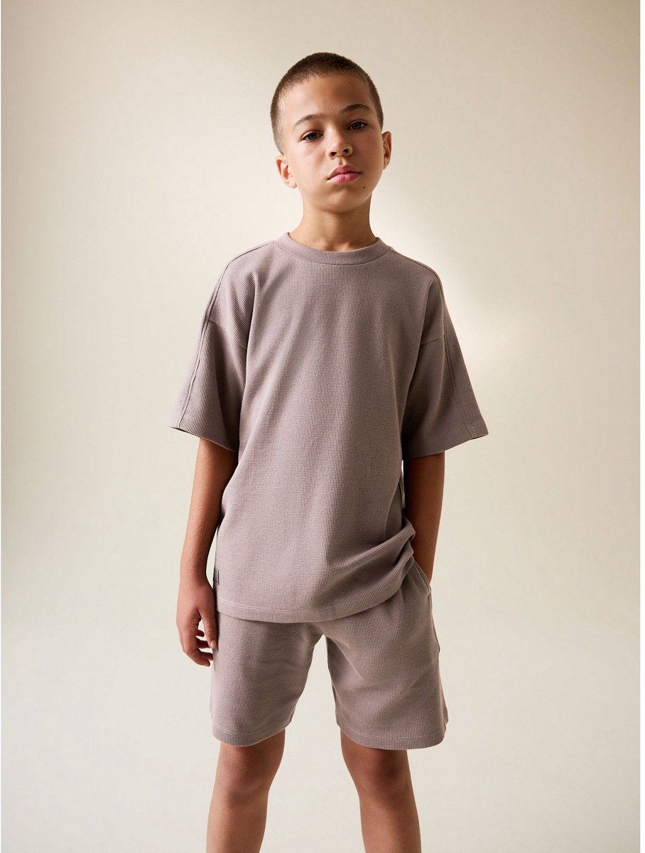 Next - Jongens - Setje van T-shirt met korte mouwen met textuur en short - Bruin