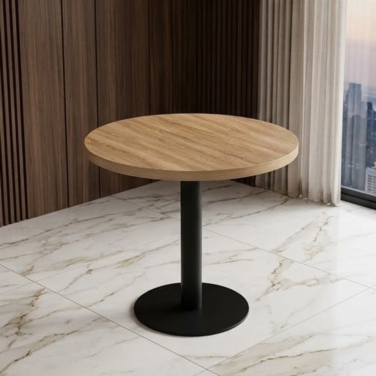 Ronde Eettafel 80 cm Eikenlook - Industriële Keukentafel met Metalen Poten - Compacte Eetkamertafel voor 2-4 personen - Balkon & Woonkamer - Casa Serena – 80 cm – Casa Dorada