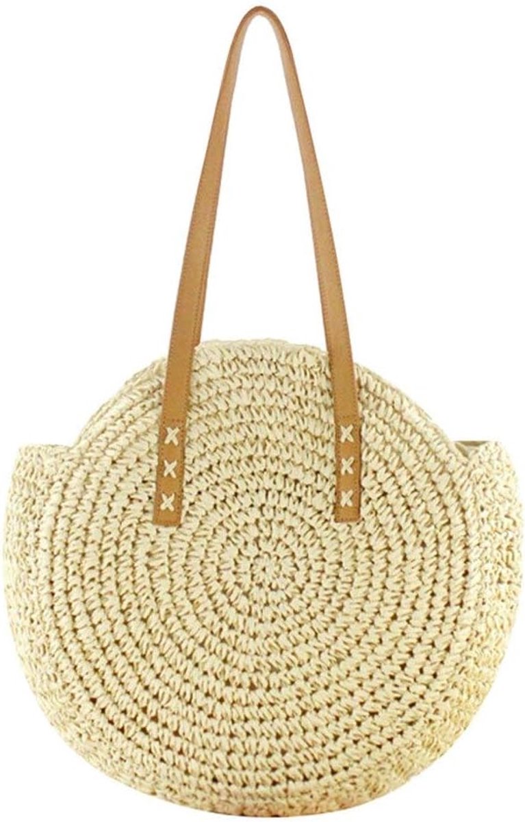 Ronde Stro Schoudertas Dames - Handgeweven Zomer Strandtas Crossbody