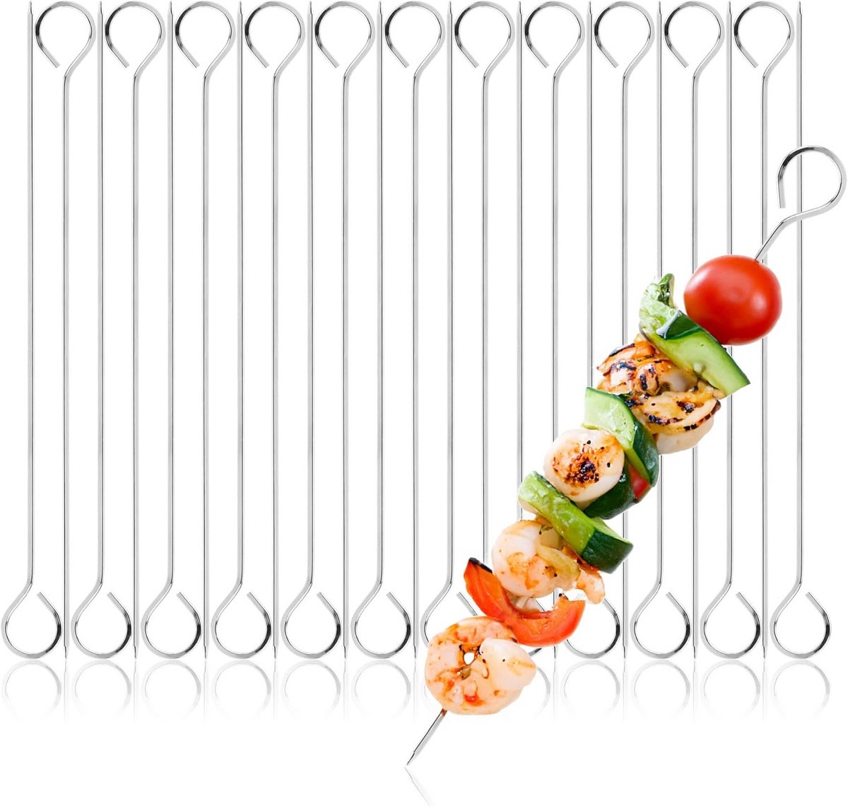 24x Metal Spies RVS 24 cm - Herbruikbare BBQ Spiesen voor Vlees, Vis & Groenten
