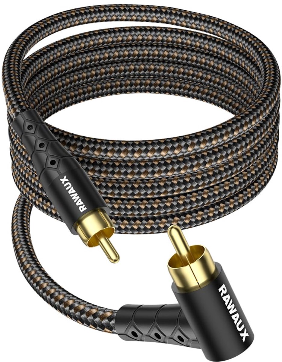 Audiokabel - Subwooferkabel RCA - Versterker Aansluiten - Haakse Stekkers - 3 Meter - Zwart