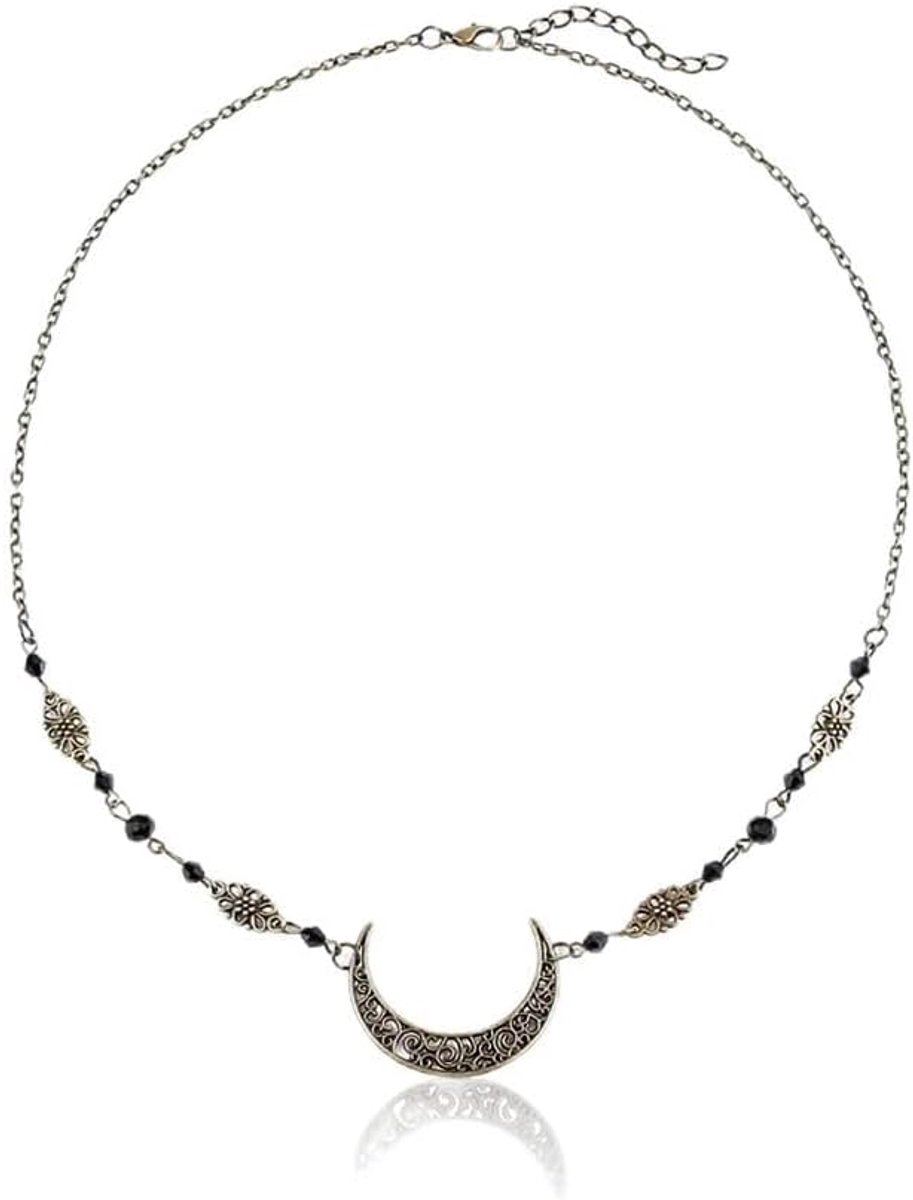 Boho Maan Hoofdtooi Goud met Zwarte Parels - Feestelijk Haaraccessoire & Ketting