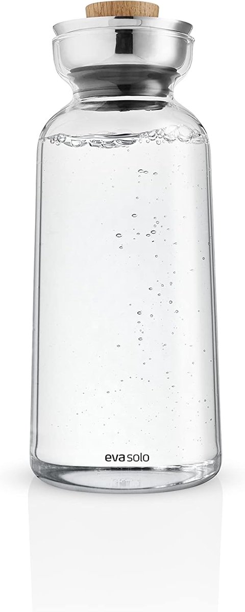 Glaskaraf met deksel van geolied eikenhout - 1 liter - Borosilicaatglas
