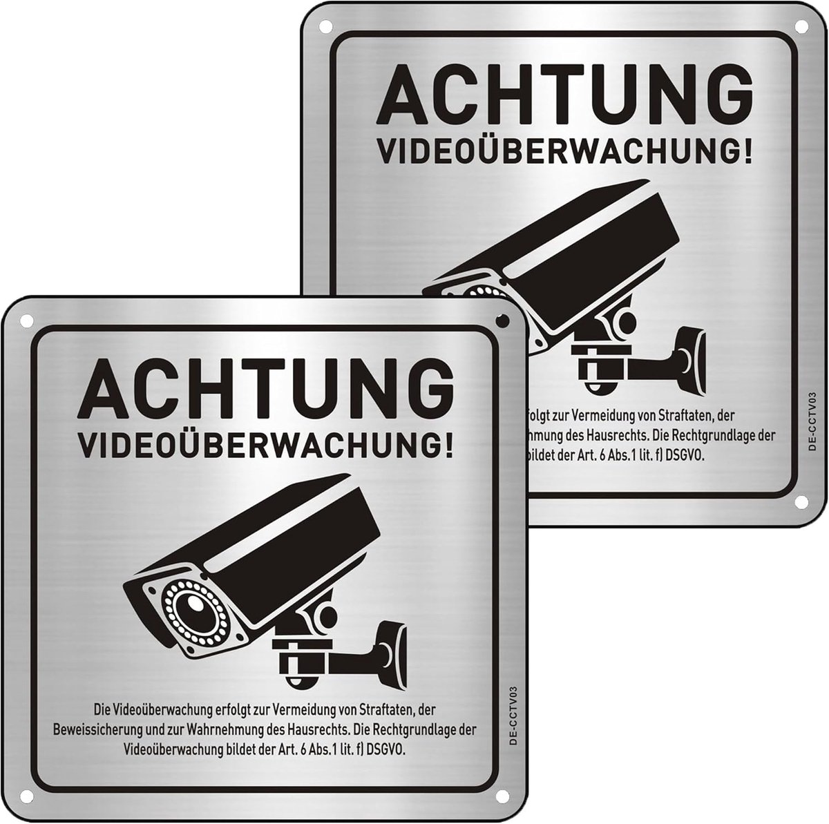 Aluminium Videobewaking Bord 15x15 cm – DSGVO-gecertificeerd, Zelfklevend, UV- en Weerbestendig – 2 stuks