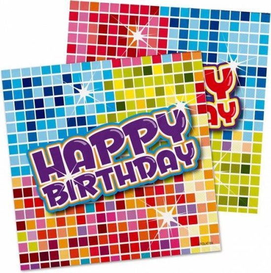 32x Happy birthday themafeest servetten 25 x 25 cm papier - Verjaardag papieren wegwerp tafeldecoraties
