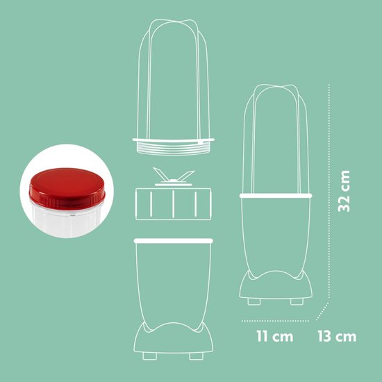 SCH® Mini blender - Blender - Rood/Wit - 12cm x 12cm x 32cm van Merkloos — afbeelding 5