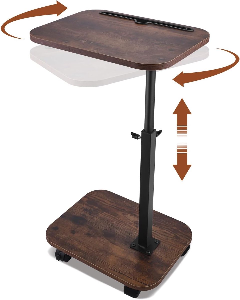 verstelbare C-tafel met 360° draaitafel en 4 wielen - Draaitafel voor bank, bed en kleine ruimtes - Mobiele bijzettafel met vastzetrem