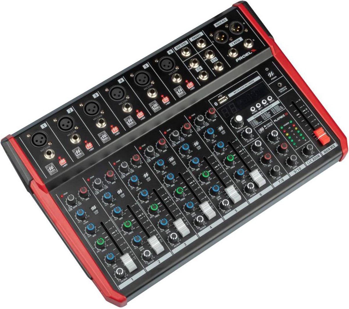 Compacte Audio Mixer met 10 Ingangen, Bluetooth en USB Opname