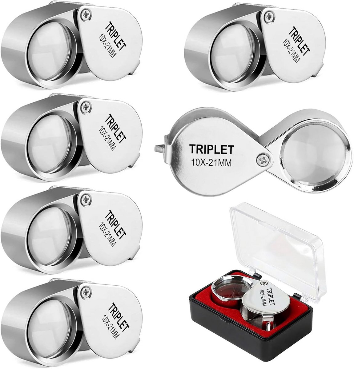 6x 10x Vergrootglas Loupe Set voor Sieraden, Munten en Postzegels - Inklapbaar, Metaal