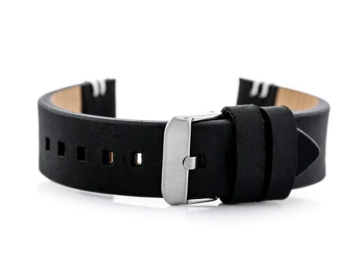 Pacific W110 - Leren Horlogeband - Zwart-Wit - 22mm