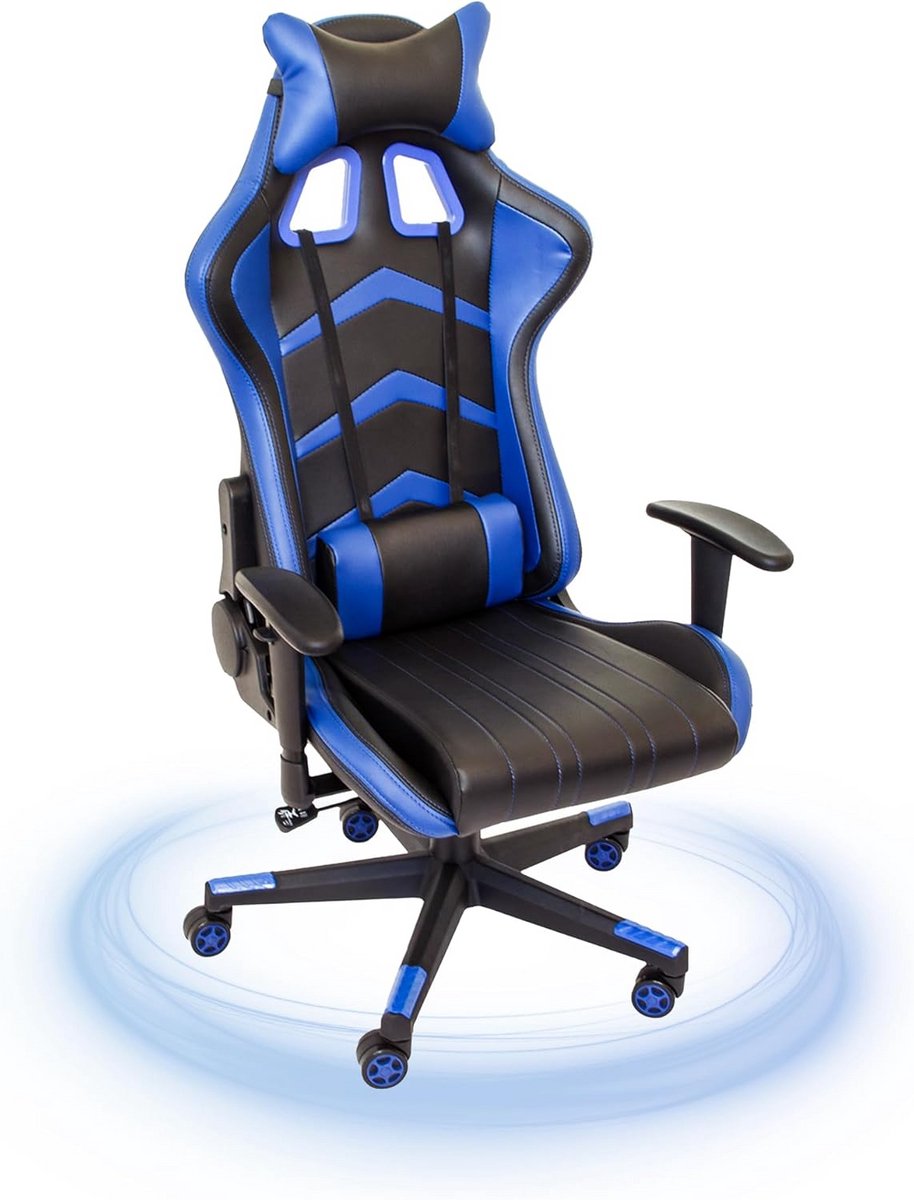 Ergonomische Gamingstoel Zwart Blauw met Kantelmechanisme en Verstelbare Armsteunen tot 150 kg