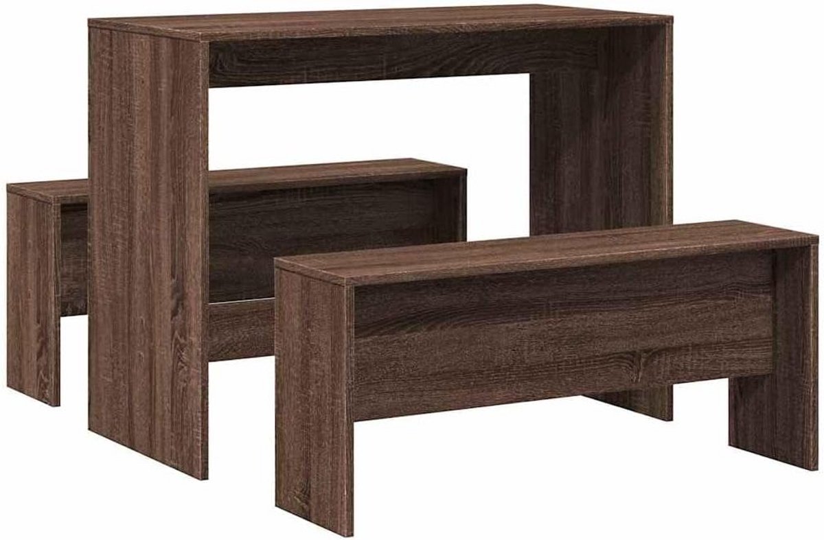 3-Delige Eettafel en Bankenset – Eetkamer Set in Eikenkleur – Keukenmeubels