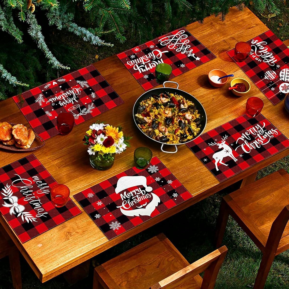 6x Waterdichte Kerst Placemats Tafelmatten Kerstdecoratie Eettafel 45,5x30 cm