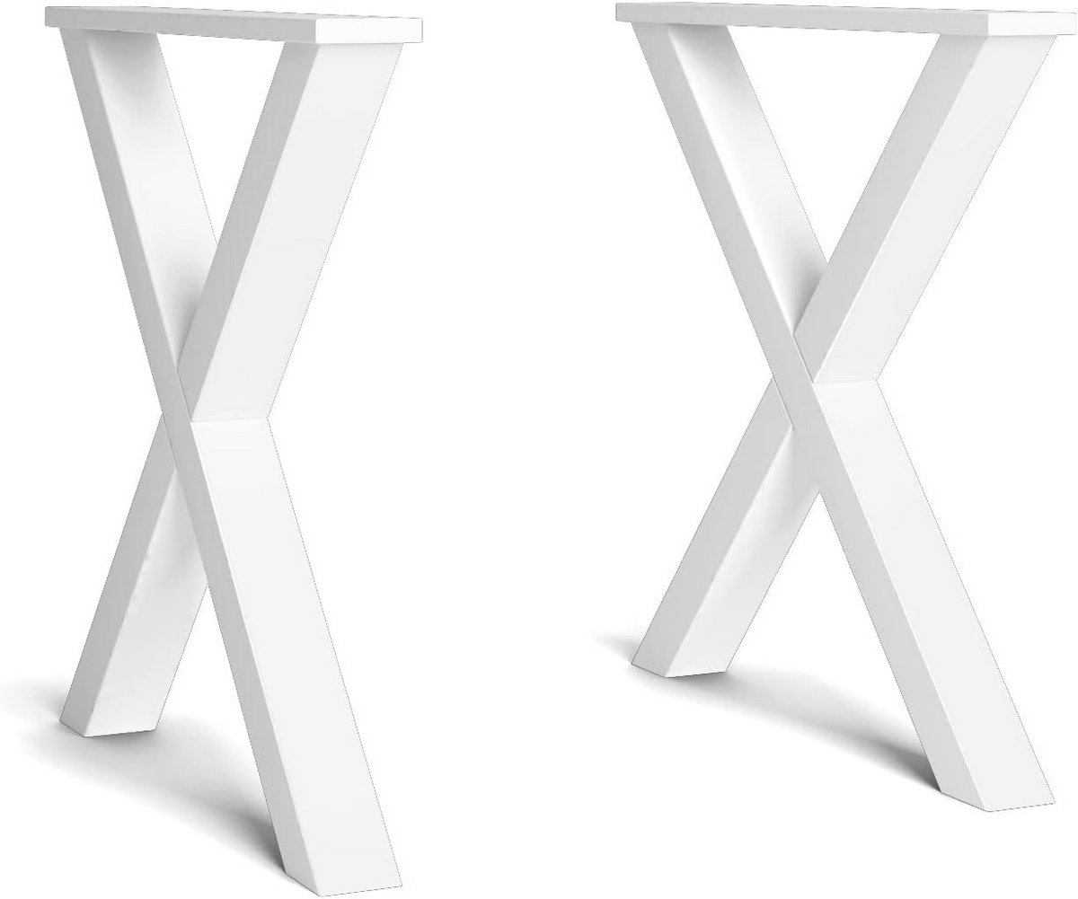 Set van 2 Houten Tafelpoten in X-vorm voor Eettafel of Bureau - Wit Gelakt