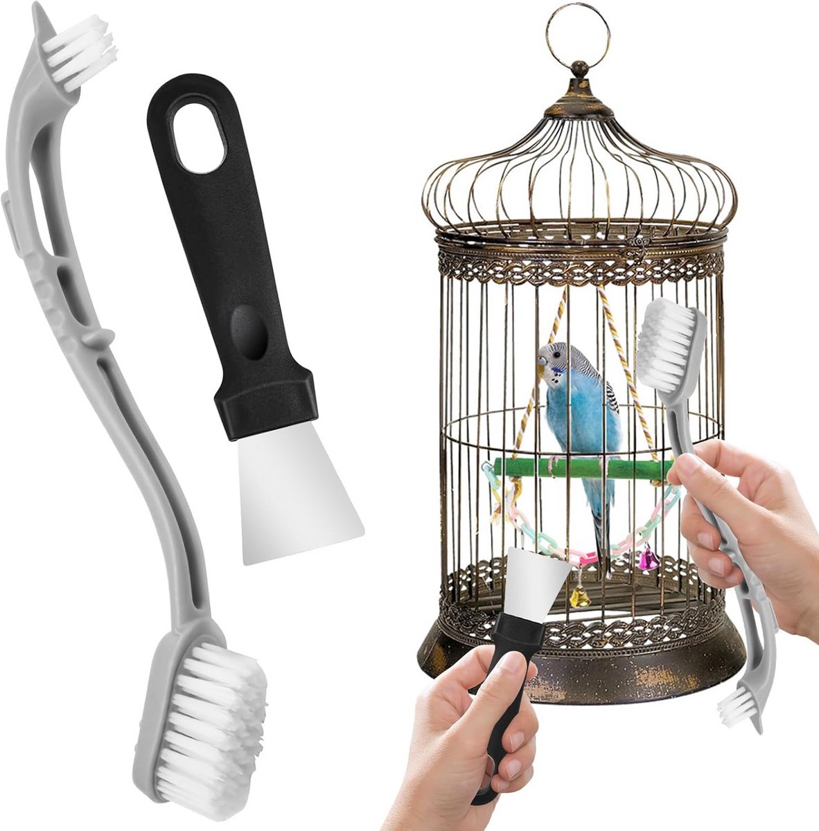 2 stuks Borstelset Lange Handgreep voor Vogelkooi Reiniging