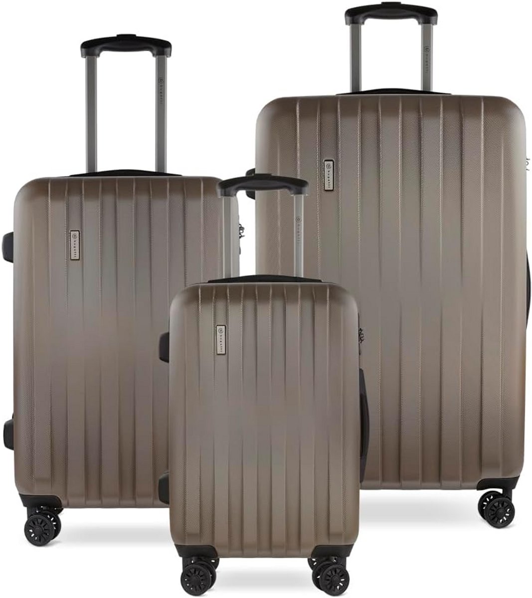 Set van 3 harde koffers (S, M, L) met cijferslot en 4 wielen - Bronskleurig