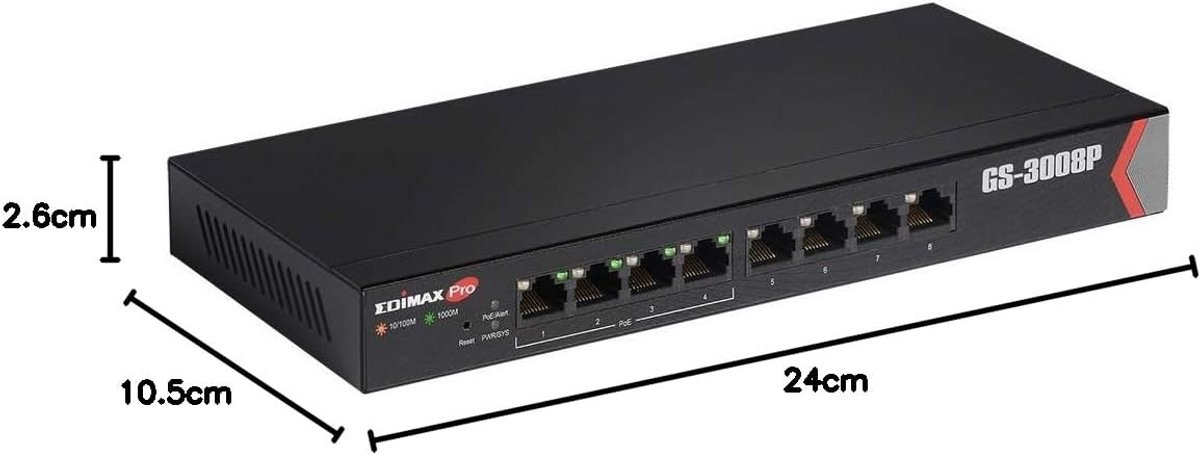 8-poorts Gigabit Web Managed Switch met 4 PoE+ poorten en 200m bereik