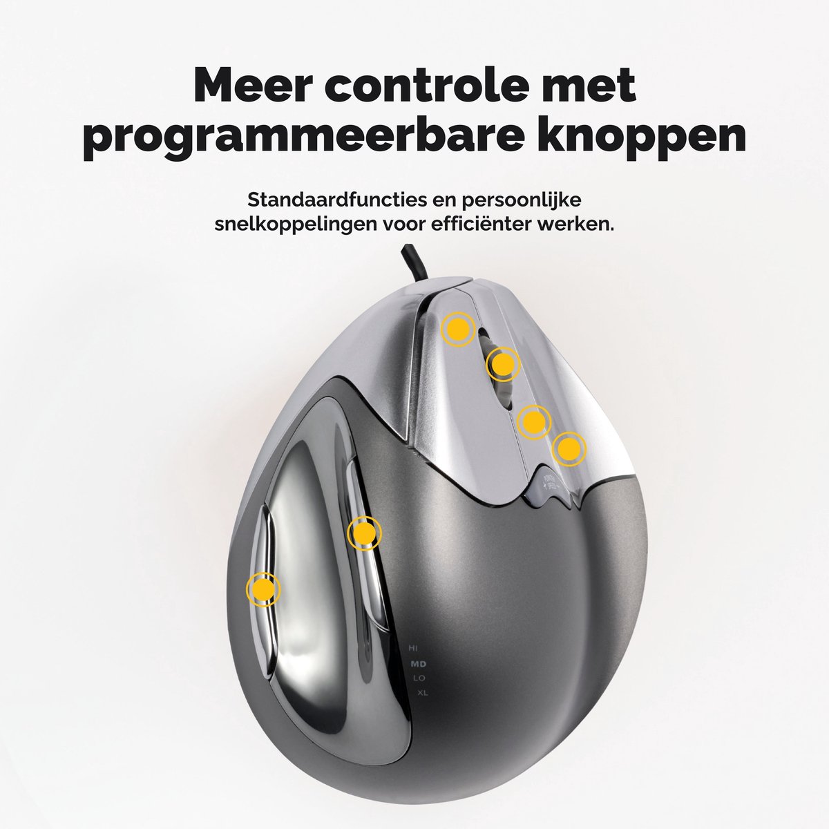 Evoluent Verticale Muis 4 – Bedraad - USB – Rechtshandig – Medium/Large – Originele Verticale Muis ter Wereld – Ergonomisch Gevormd voor Comfort – Vermindert Polsbelasting & Carpaal Tunnel – 4 DPI Standen – 6 Instelbare Knoppen (Windows) thumbnail 5