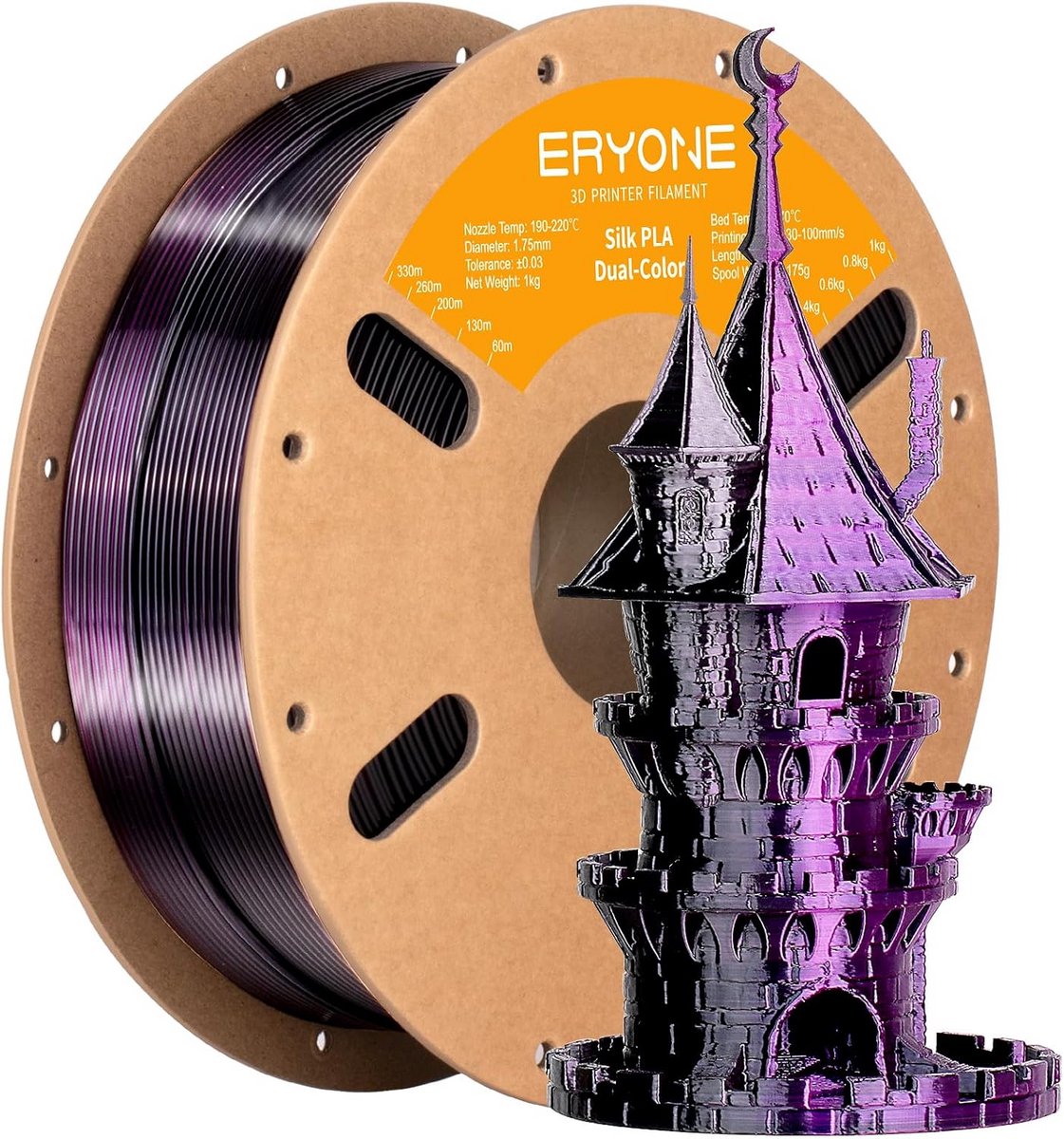 Dual Color PLA Filament 1.75mm - 1kg Spoel - Zijde Rood & Paars - 3D Printer Materiaal