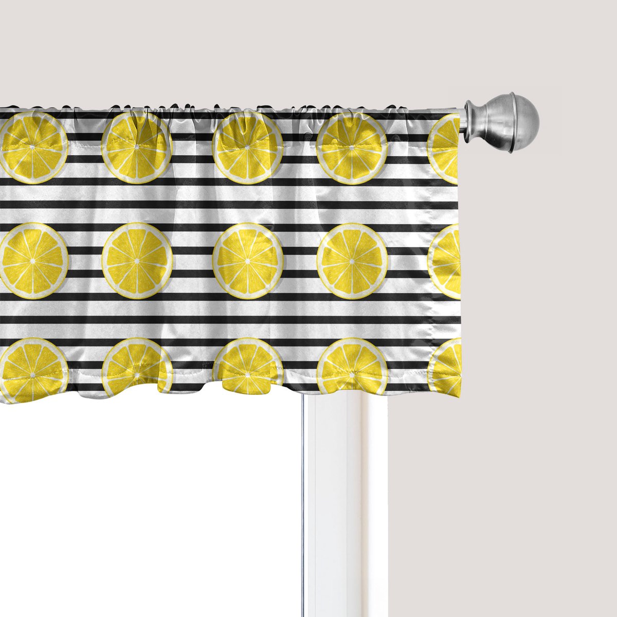 ABAKUHAUS Citroen raamvalletje, Gordijnvalletje voor keuken en slaapkamer met tunnelzoom, 137 cm x 45 cm, Geel grijs