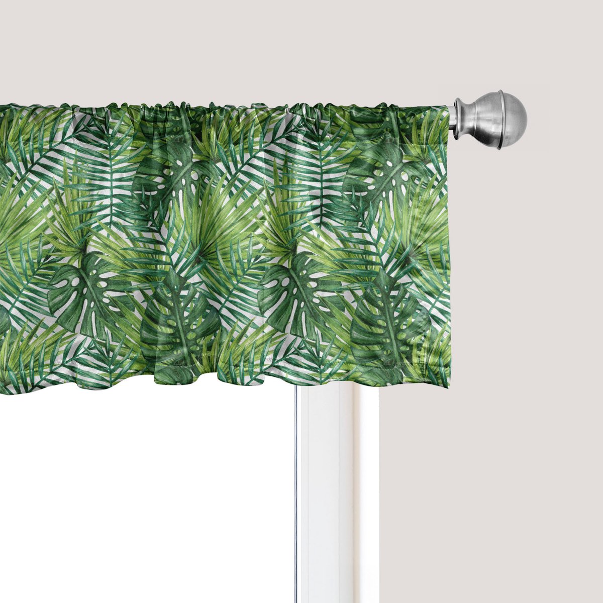 ABAKUHAUS Bladmotief Raamvalletje, Gordijnvalletje voor Keuken en Slaapkamer met Tunnelzoom, 137 cm x 45 cm, Lichtgroen Donkergroen