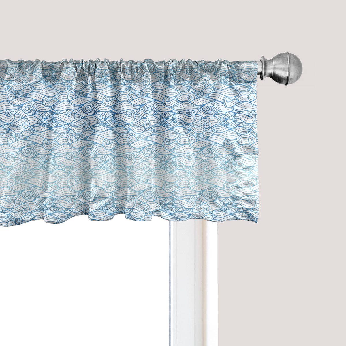 ABAKUHAUS Wave raamvalletje, gordijnvalletje voor keuken en slaapkamer met tunnelzoom, 137 cm x 45 cm, donker turkoois wit
