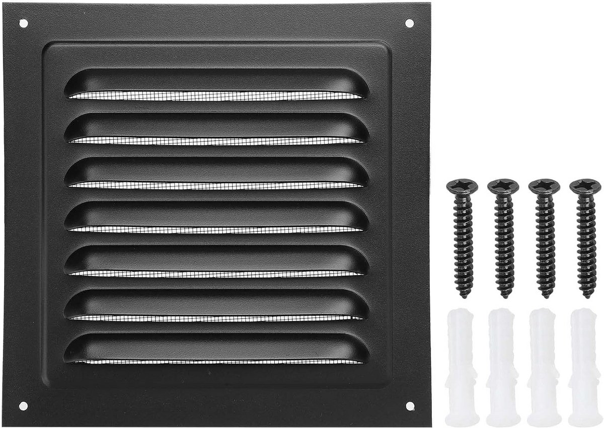 Vierkante Zwarte Ventilatie Rooster 15x15cm voor Zolder Ventilatie en Buitenmuur