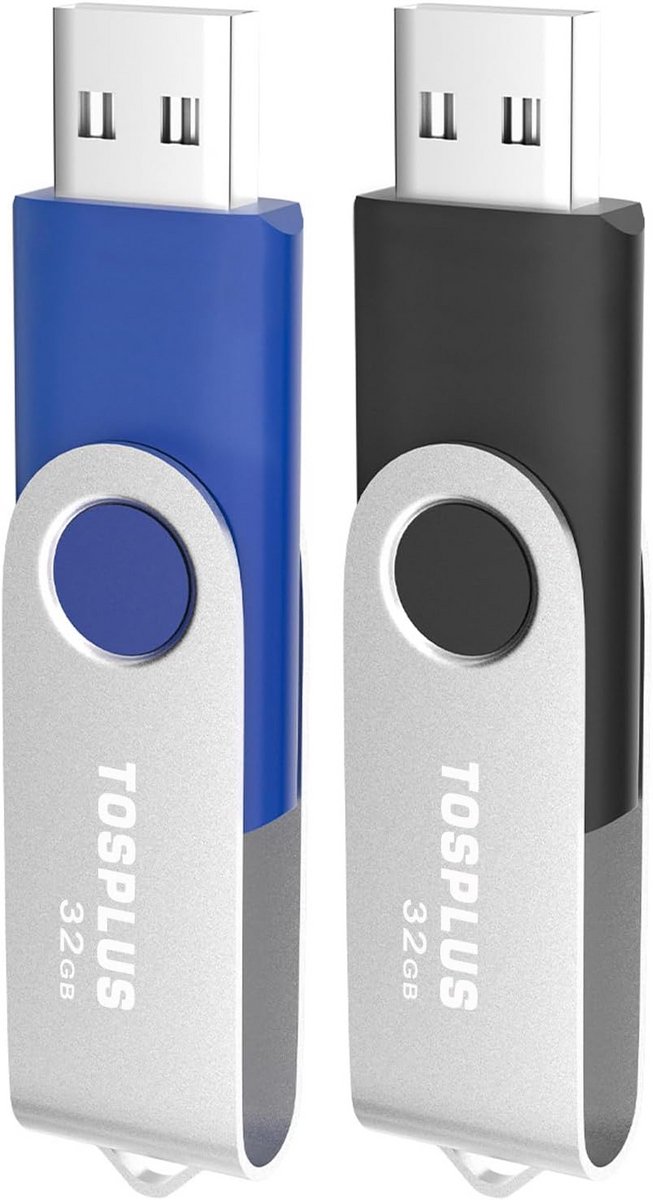 2x 32GB USB 2.0 Geheugensticks in Zwart en Blauw