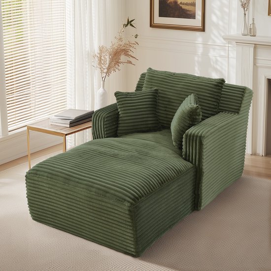 Sweiko Chaise longue - Fauteuil - Corduroy - Eenpersoonsbank - Met kussen - Geen montage nodig - Groen