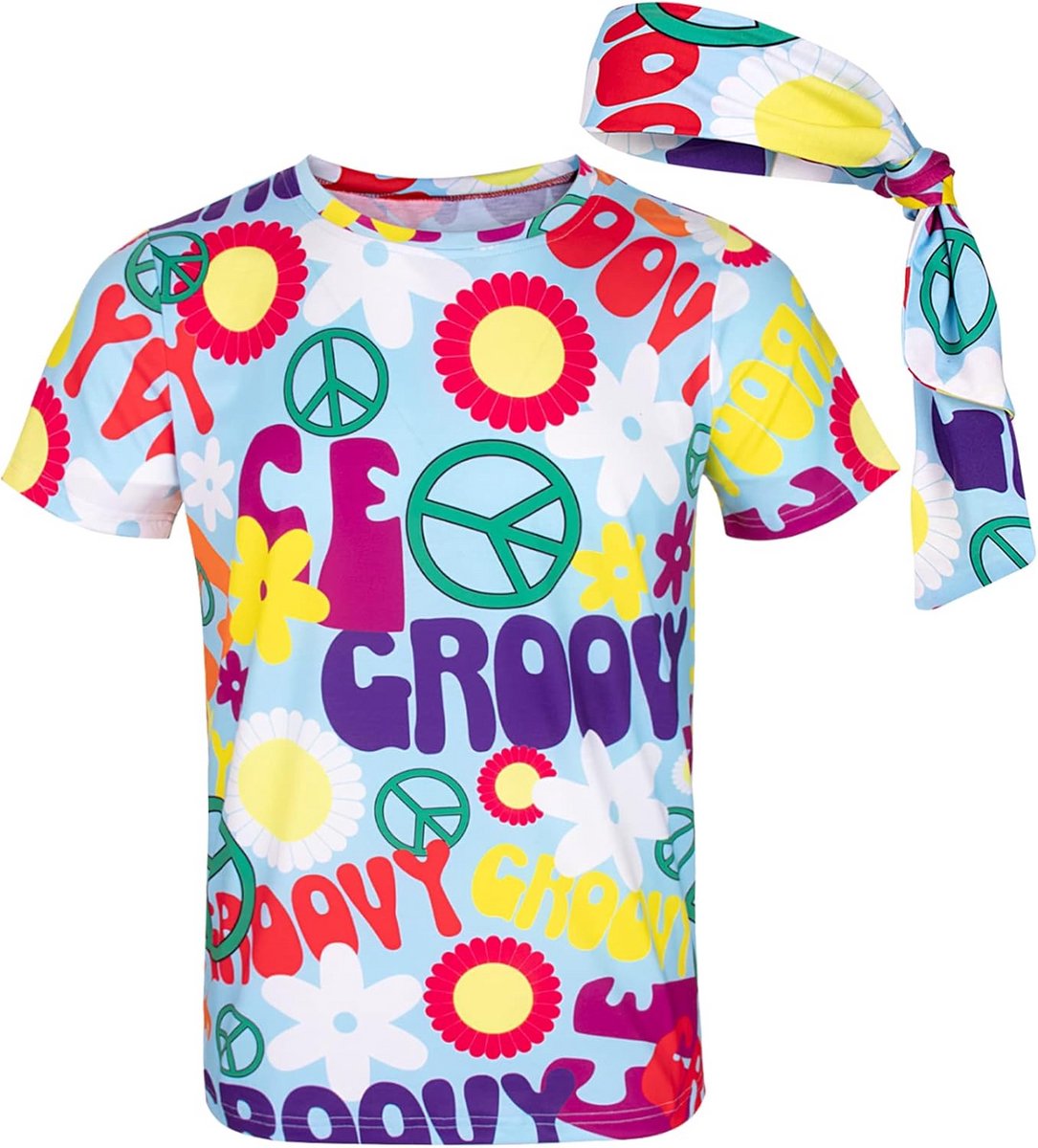 Heren Hippie T-shirt en Hoofdband Set Jaren 60/70 Feestkleding