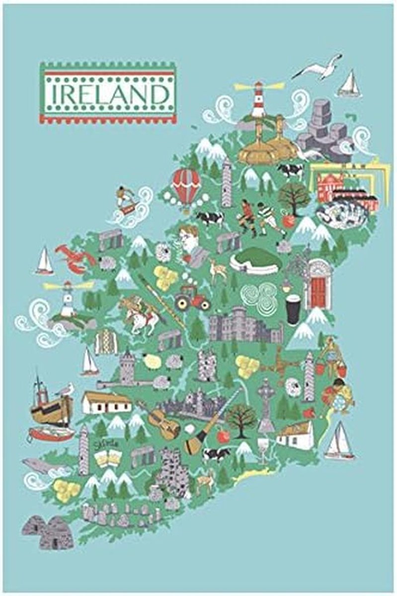 Katoenen Theedoek met Ierse Landschappen en Attracties