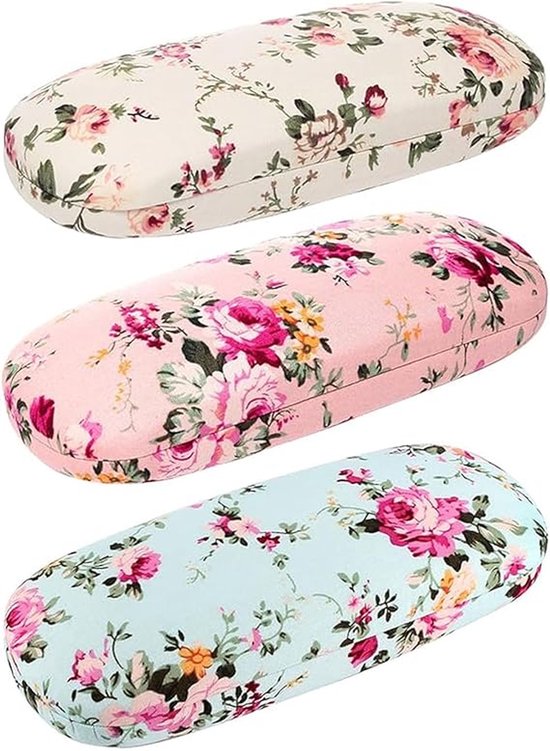 3 stuks-Brillenkoker-brillenkoker hard case-brillenkoker dames-brillenetui- brillenkoker bloemen-brillenkoker groot-brillenkoker Stof-Zonnebrilhouder-Stijlvolle brillenkoker-reisbrillenkoker-bloemenmotief-voor brillen op sterkte en zonnebrillen