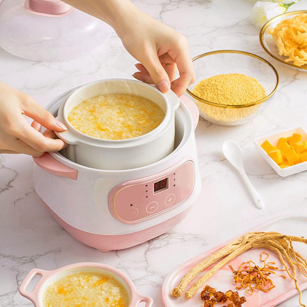 Nexvo® Slowcooker met Timer - Roze - 25cm x 25cm x 23cm - afbeelding 3